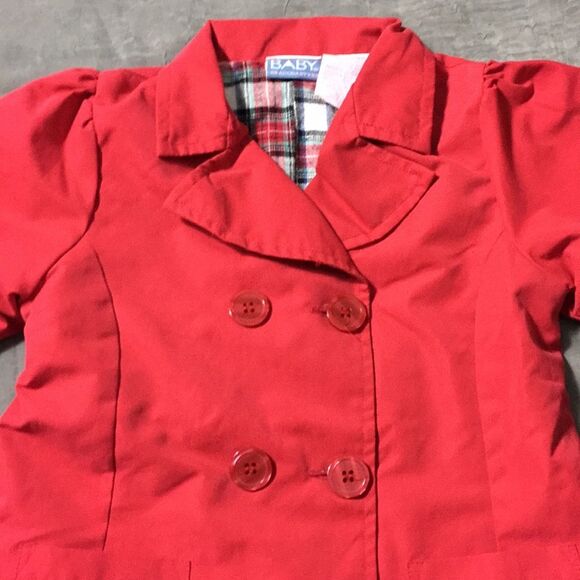Baby Girl Red Trench Style Jacket 24 Months Flannel Lined Spring Summer - Picture 2 of 11